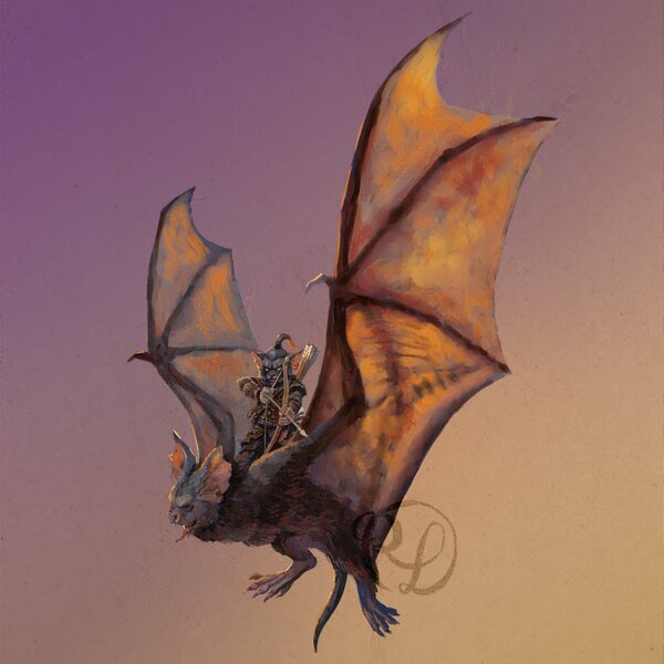 Kobolds milzu sikspārņa mugurā